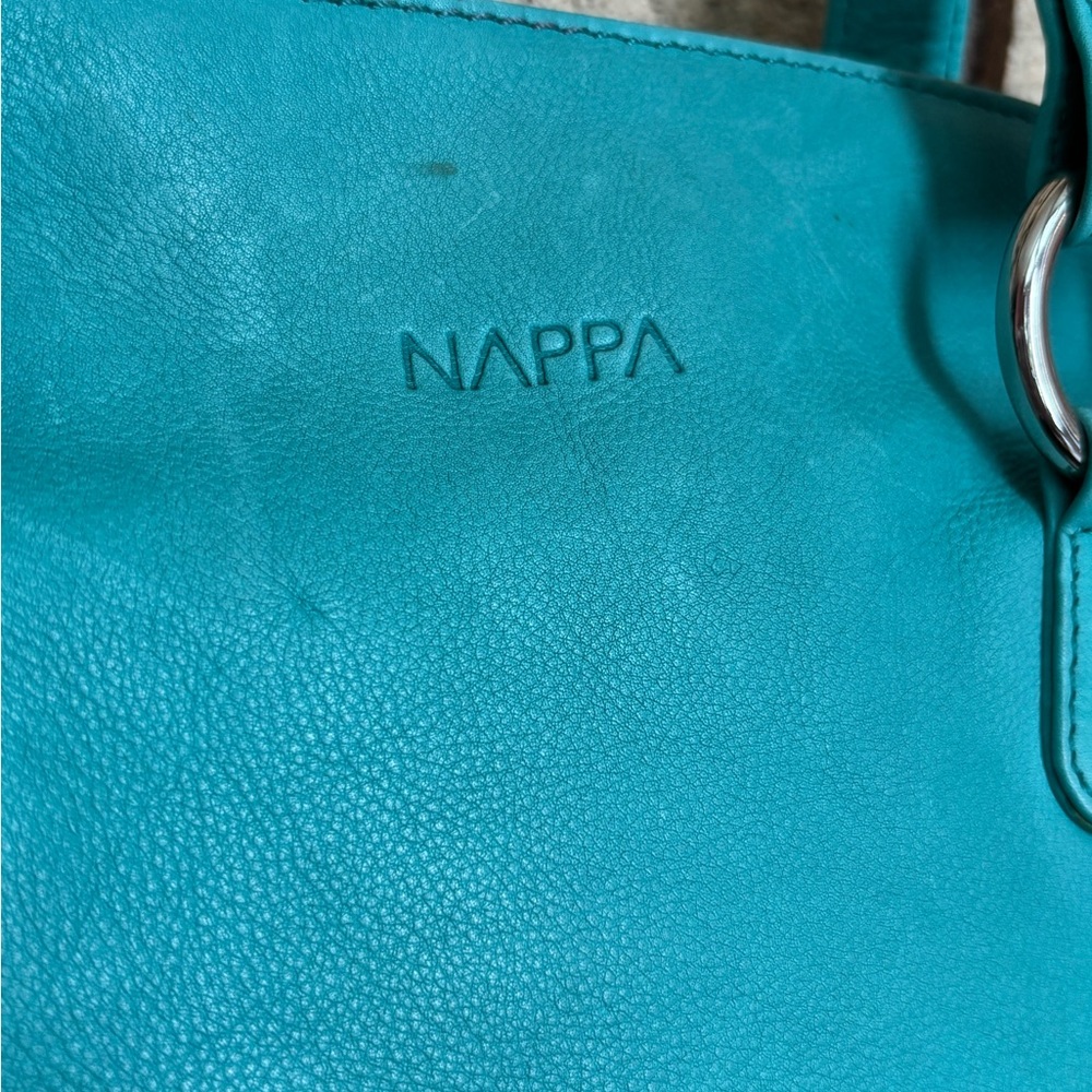 Aqua/Camel Leather Bag - NEW - Nappa Leather Handbag - Leather Purse - Picture 15 of 15